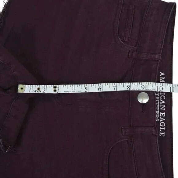 American Eagle Hi-Rise Shortie Jean Shorts Burgundy Super Stretch Size 8 - Picture 8 of 12